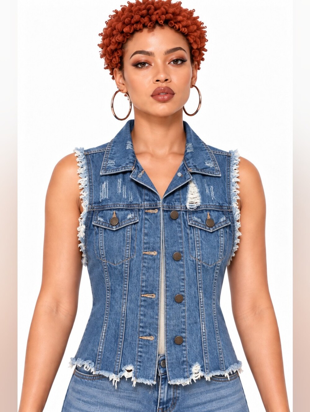 BDG Distressed Raw Hem Denim Vest